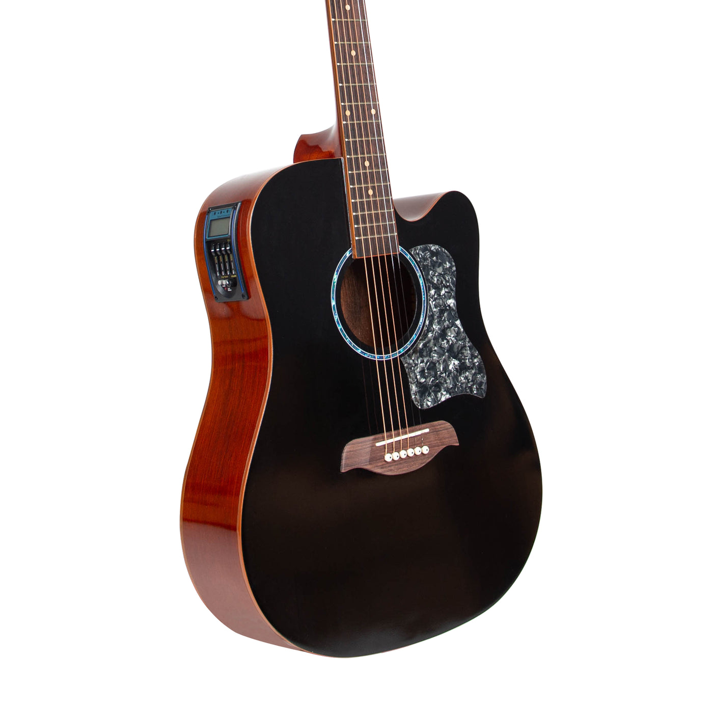 Gitar Akustik Elektrik Mandalika Starlight Series Black Brown SL-01J-BB Tuner LC, Free Softcase, Senar Cadangan