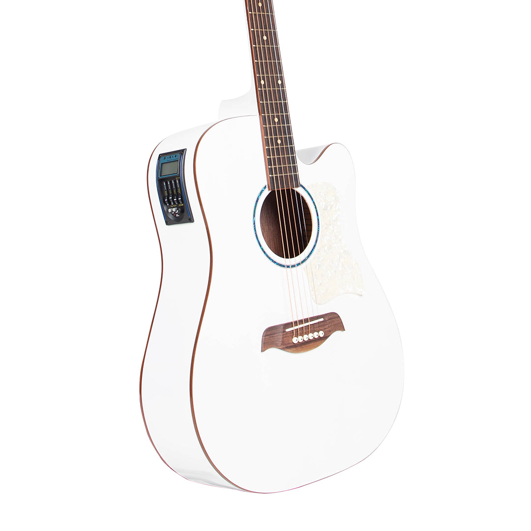 Gitar Akustik Elektrik Mandalika Starlight Series White SL-01J-WH Tuner LC, Free Softcase, Senar Cadangan