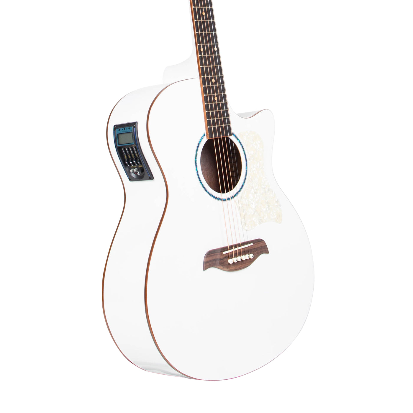 Gitar Akustik Elektrik Mandalika Starlight Series White SL-01TY-WH Tuner LC, Free Softcase, Senar Cadangan