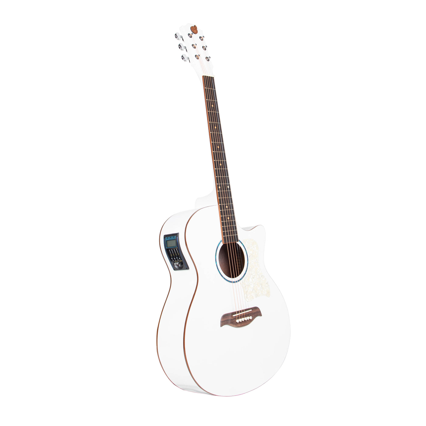 Gitar Akustik Elektrik Mandalika Starlight Series White SL-01TY-WH Tuner LC, Free Softcase, Senar Cadangan