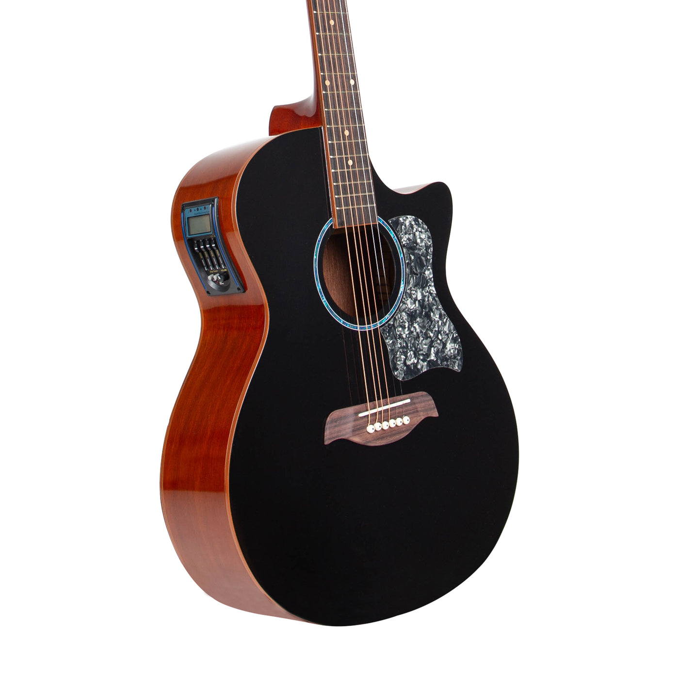 Gitar Akustik Elektrik Mandalika Starlight Series Black Brown SL-01TY-BB Tuner LC, Free Softcase, Senar Cadangan